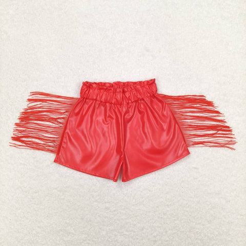 SS0252 Leather Red Tassel Girl Shorts