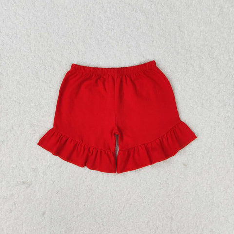 SS0269 Red Solid Color Cotton Girls Shorts Style