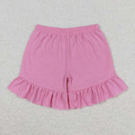 SS0271 Pink Solid Color Cotton Girls Shorts Style