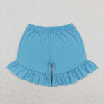 SS0272 Blue Solid Color Cotton Girls Shorts Style