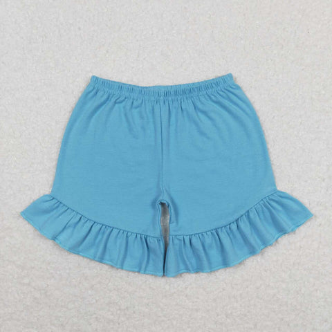 SS0272 Blue Solid Color Cotton Girls Shorts Style