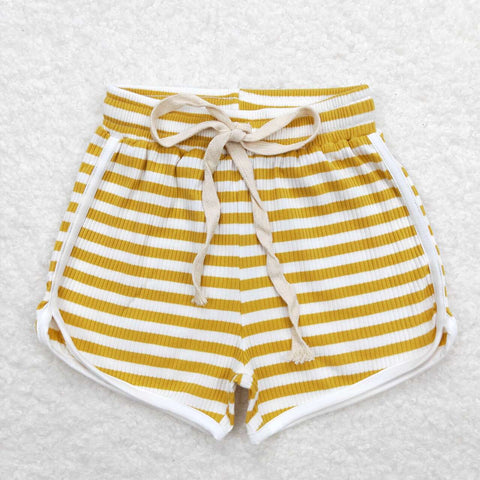 SS0287 Turmeric Stripe Ribbed fabric Girl's Sports Shorts