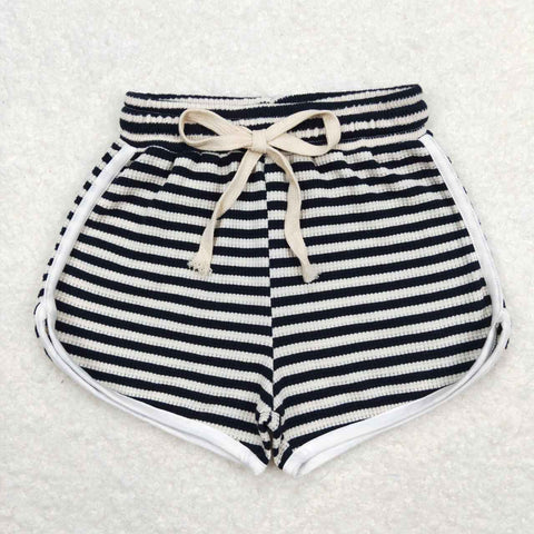 SS0288 Black Stripe Ribbed fabric Girl's Sports Shorts