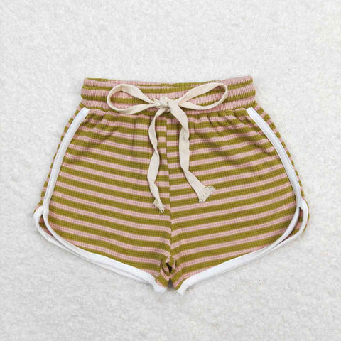 SS0321 Stripe Turmeric Cotton Girl's Sports Shorts