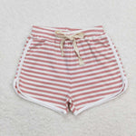 SS0327 Pink Stripe Cotton Girl's Sports Shorts