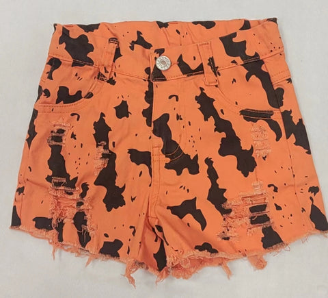 Preorder SS0333 Summer Western Cow Orange Girl's Denim Shorts