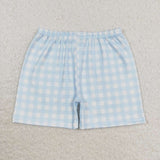 BSSO0992 Blue Plaid Boys Shorts Set