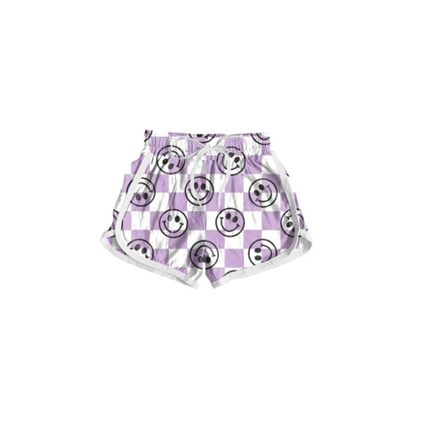 Preorder 12.04 SS0406 Smiley Face Plaid Purple Girl's Sports Shorts