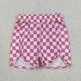 SS0431 Pink Plaid Girl's Sports Shorts