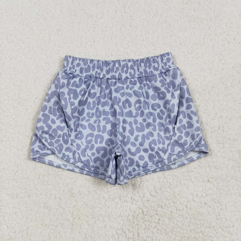 SS0464 Leopard Grey Yoga Girl's Sports Shorts