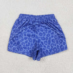 SS0466 Leopard Blue Yoga Girl's Sports Shorts