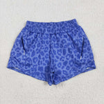 SS0466 Leopard Blue Yoga Girl's Sports Shorts