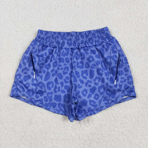 SS0466 Leopard Blue Yoga Girl's Sports Shorts