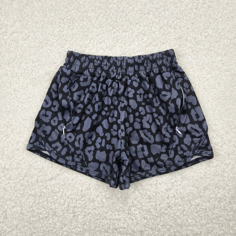 SS0467 Leopard Black Girl's Sports Shorts