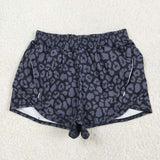 SS0471 Leopard Black Yoga Adult's Sport Shorts
