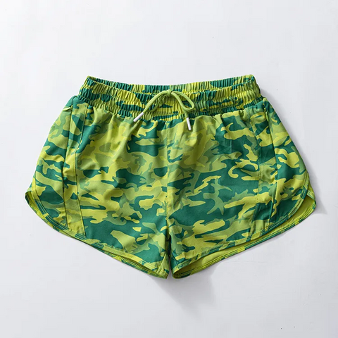 MOQ 8 pcs Custom Style SS0478 Hunting Camo Green Yoga Girl's Sports Shorts