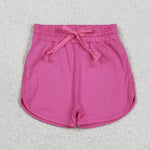 SS0503 Dark Pink Solid Color Yoga Girl's Sports Shorts