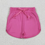 GLS0004 Dark Pink Yoga Long Sleeves Shirt Girls Shorts Set