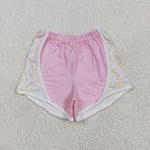 SS0518 Flower Pink Plaid Girl's Sports Shorts