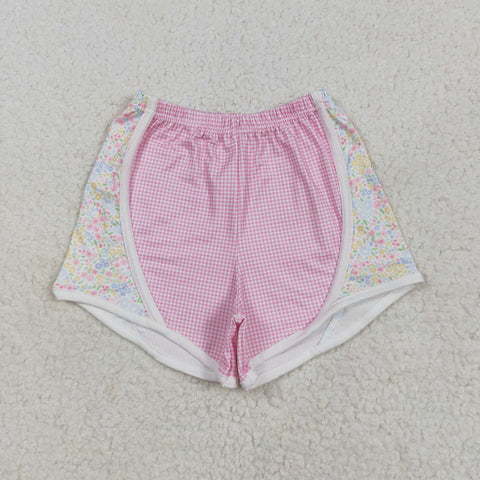 SS0518 Flower Pink Plaid Girl's Sports Shorts