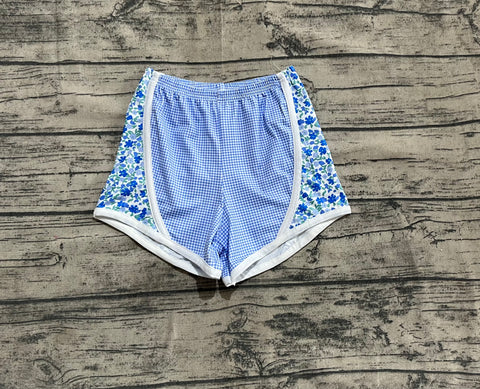 Preorder SS0519 Flower Blue Plaid Girl's Sports Shorts