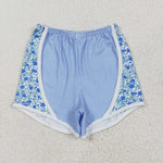 SS0519 Flower Blue Plaid Girl's Sports Shorts