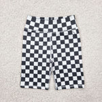 SS0537 Black Plaid Sports Girls Biker Shorts