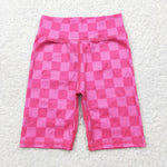 SS0538 Pink Plaid Sports Girls Biker Shorts