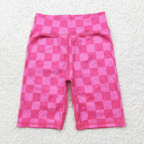 SS0538 Pink Plaid Sports Girls Biker Shorts