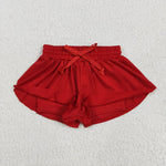 SS0544 Red Solid Color Yoga Girl's Sports Shorts