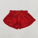 SS0544 Red Solid Color Yoga Girl's Sports Shorts