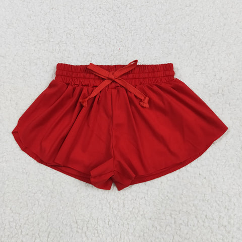 SS0544 Red Solid Color Yoga Girl's Sports Shorts