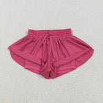 SS0545 Dark Pink Solid Color Yoga Girl's Sports Shorts
