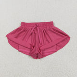 SS0545 Dark Pink Solid Color Yoga Girl's Sports Shorts