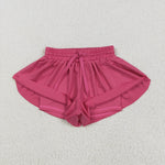 GSSO2500 Dark Pink Solid Color Yoga Sports Girls Shorts Set