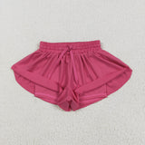 GSSO2500 Dark Pink Solid Color Yoga Sports Girls Shorts Set