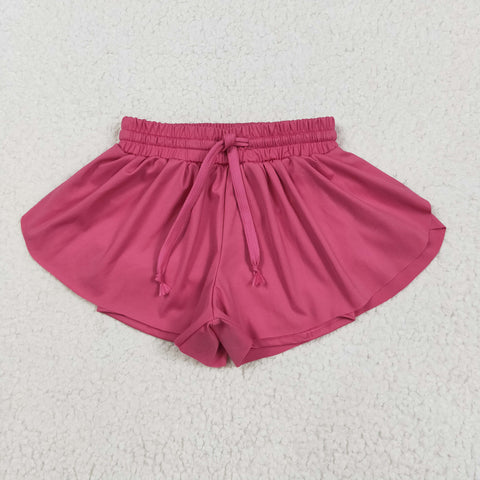 SS0545 Dark Pink Solid Color Yoga Girl's Sports Shorts