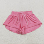GSSO2501 Pink Solid Color Yoga Sports Girls Shorts Set