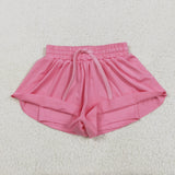 GSSO2501 Pink Solid Color Yoga Sports Girls Shorts Set