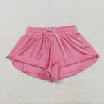 SS0546 Pink Solid Color Yoga Girl's Sports Shorts