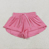 SS0546 Pink Solid Color Yoga Girl's Sports Shorts