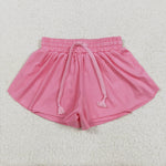 GSSO2501 Pink Solid Color Yoga Sports Girls Shorts Set
