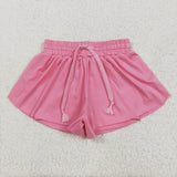 GSSO2501 Pink Solid Color Yoga Sports Girls Shorts Set