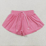 SS0546 Pink Solid Color Yoga Girl's Sports Shorts