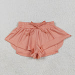 GSSO2502 Orange Solid Color Yoga Sports Girls Shorts Set