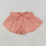 GSSO2502 Orange Solid Color Yoga Sports Girls Shorts Set