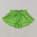 GSSO2503 Green Solid Color Yoga Sports Girls Shorts Set