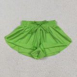 GSSO2503 Green Solid Color Yoga Sports Girls Shorts Set