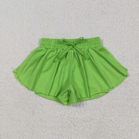 SS0548 Green Solid Color Yoga Girl's Sports Shorts