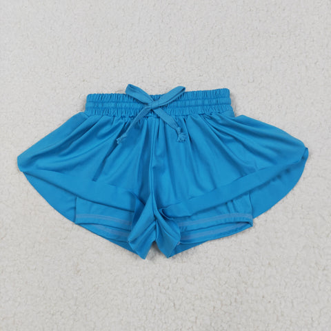 SS0549 Blue Solid Color Yoga Girl's Sports Shorts